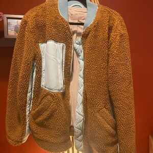 We The Free Rivington Brown Sherpa Jacket with Light Blue Details****SOLD